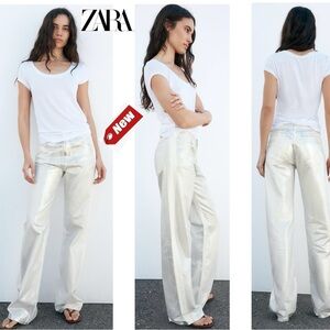 Zara silver white metallic foil mid rise five pocket denim jeans bloggers fave 4